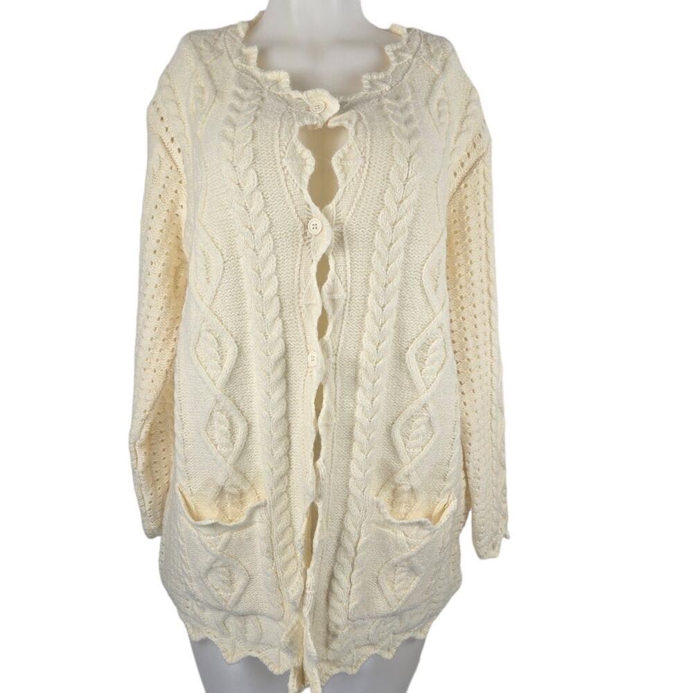 Sweater Cardigan Cream Cable Knit Button Down Soft Women's 1X NWOT